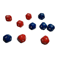 Premium 10-sided dice - blue and red dice, set of 10